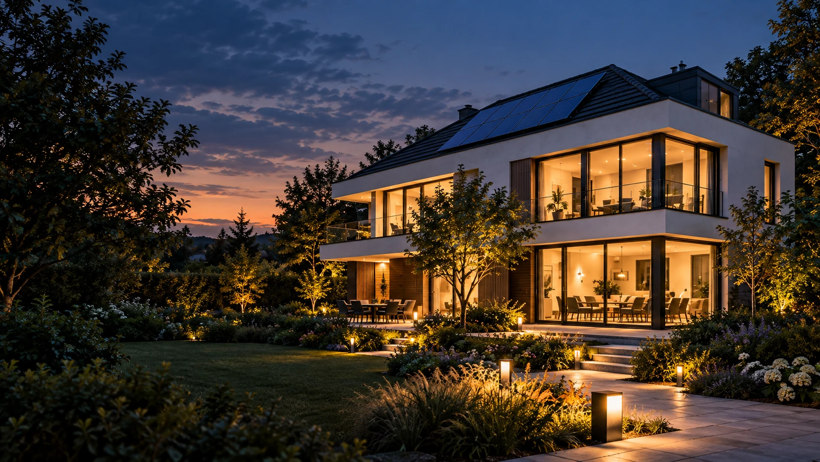 Beispielansicht des Gartens und der Terrasse – Simulation